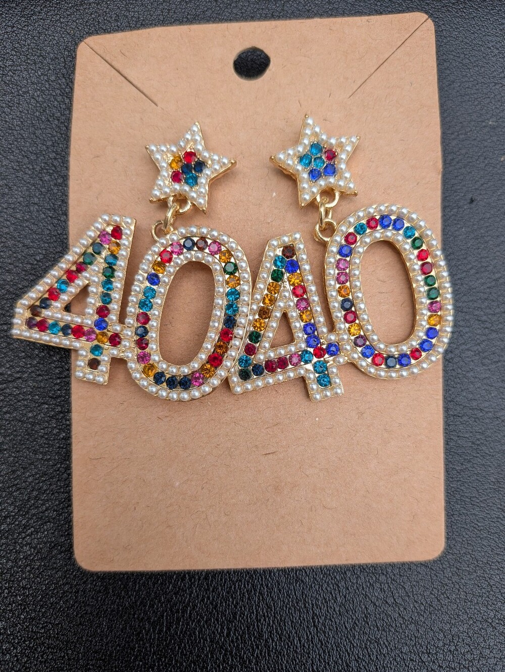 🩷 Gold Multicolor Rhinestone '40' Statement Earrings - Unbranded